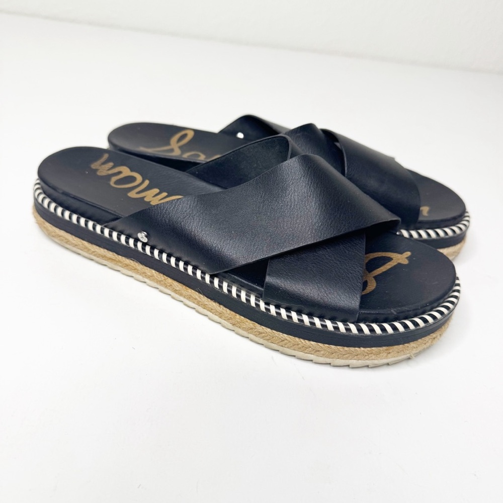 Sam Edelman Audrea Black leather Espadrille Slide Sandals 7